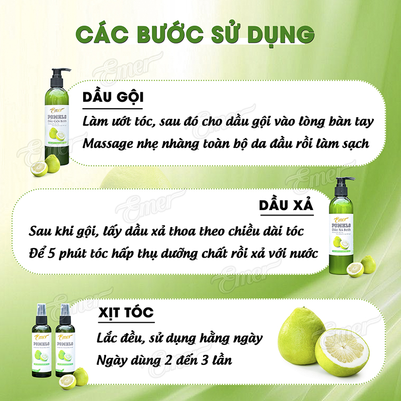 Dầu gội bưởi, dầu xả bưởi, nước xịt tinh dầu bưởi Emer