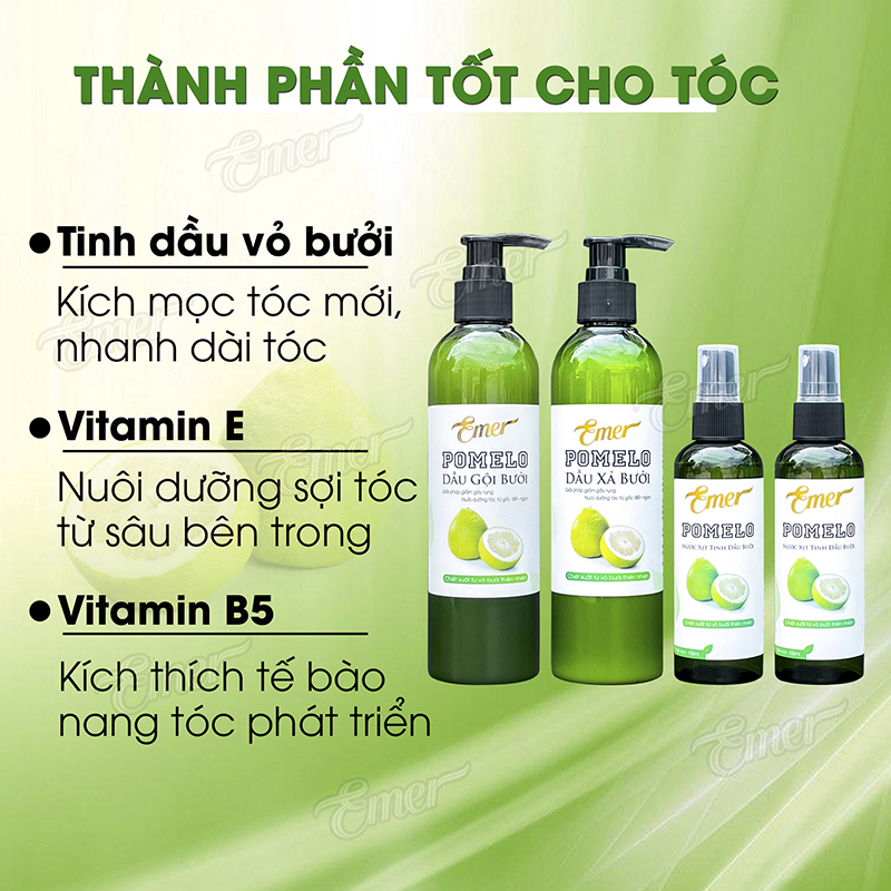 Dầu gội bưởi, dầu xả bưởi, nước xịt tinh dầu bưởi Emer
