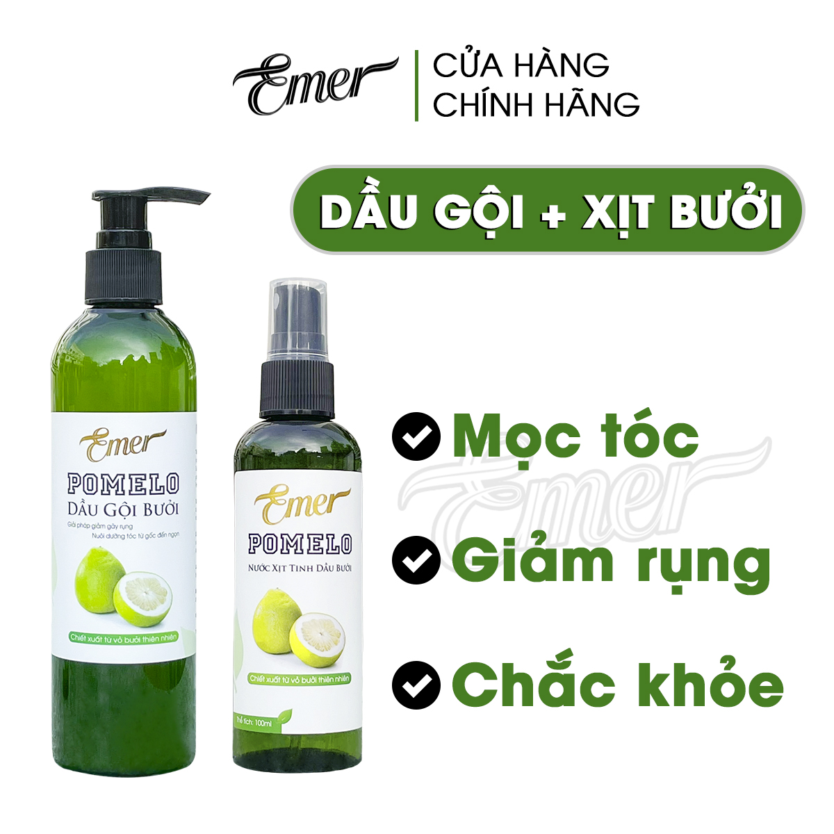 Liệu trình 1 chai Dầu gội + 2 chai Tinh dầu bưởi Pomelo Emer giúp giảm rụng tóc, kích mọc tóc nhanh gấp 2 đến 3 lần 